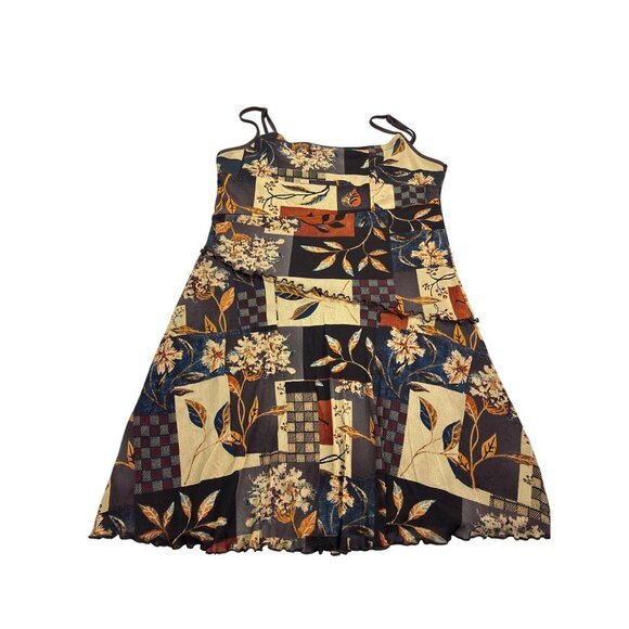Cider Patchwork Floral Spaghetti Strap Mini Dress XL Mesh Lined Autumn Retro - Picture 1 of 4